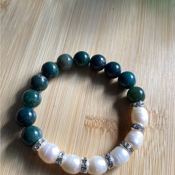 Baroque Pearl and  Ocean Agate Bracelet - Picture 2 of 2